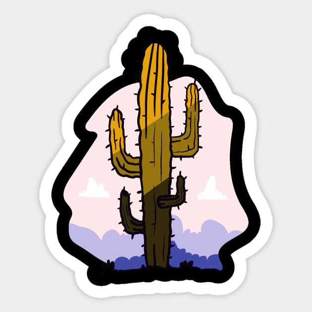 Cute Cactus in Desert Illustration Artwork Sticker by LazyMice